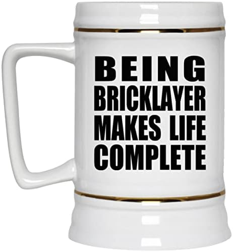 Designsify להיות Bricklayer הופך את החיים למלאים, 22oz Beer Stein Ceramic Ceramic Sugard עם ידית למקפיא, מתנות