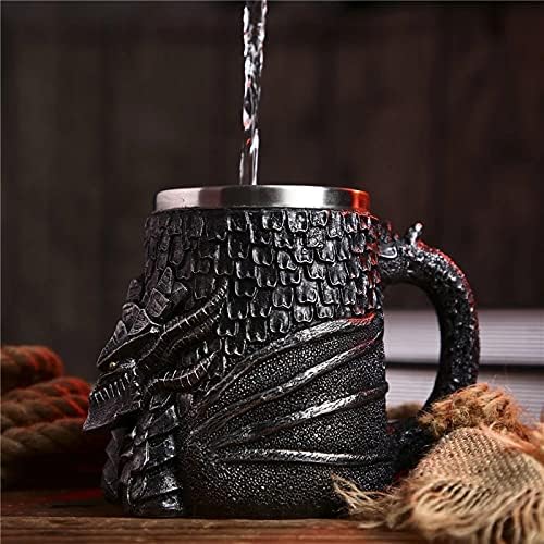 ספל בירה מימי הביניים שחור דרקון טנקארד שרף פלדה אל חלד כוסות קפה וחובבי ספלים מתנה לחג המולד
