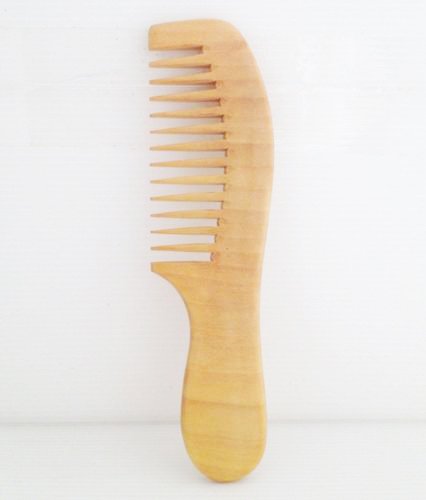 שיער מעץ בעבודת יד מסרק שיער מתולתל רחב שן רוחב מעוגל גודל טבעי 2 x 7 אינץ '