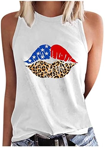 נשים 4 ביולי חולצות דגל אמריקאי שפתיים טי ללא שרוולים גופיות גרפיות מצחיקות גופיות פטריוטיות חולצות