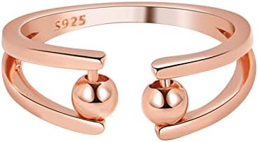 יום האהבה נוכח S925 מתכוונן טבעת כסף סטרלינג טבעת טבעת חרוזים פתוחה טבעת סיבוב אצבעות 2 יחידות טבעת MIDI
