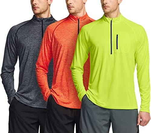 Athlio 3 חבילה חולצות אתלטיות של שרוול ארוך לגברים - יבש מהיר, הגנה על שמש UV, ו- 1/4 סוודר רוכסן ריצה לחוץ בחוץ