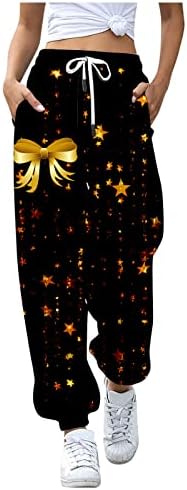מכנסי טרנינג לחג המולד רצים ציצים נוחים מותניים אלסטיים מושכים על מכנסי טרנינג סנטה קלאוס טיולים