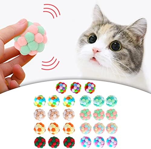Petsola 27 יחידים צבעוניים כדורי צעצוע חתול צבעוני כדורים מצייצים כדורים מצחיקים צלילים גלגול מובנה