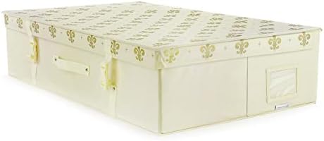 קופסת אחסון שמלות כלה של Hangerworld עם רקמות ללא חומצה - דפוס זהב גדול שנהב פלר דה ליס