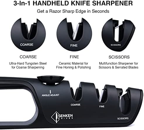 סנקן 3-ב-1 מחדד סכין מטבח, זווית מתכווננת מ 14 כדי 24 מעלות עבור יפנית & מגבר; סכינים גרמנים,