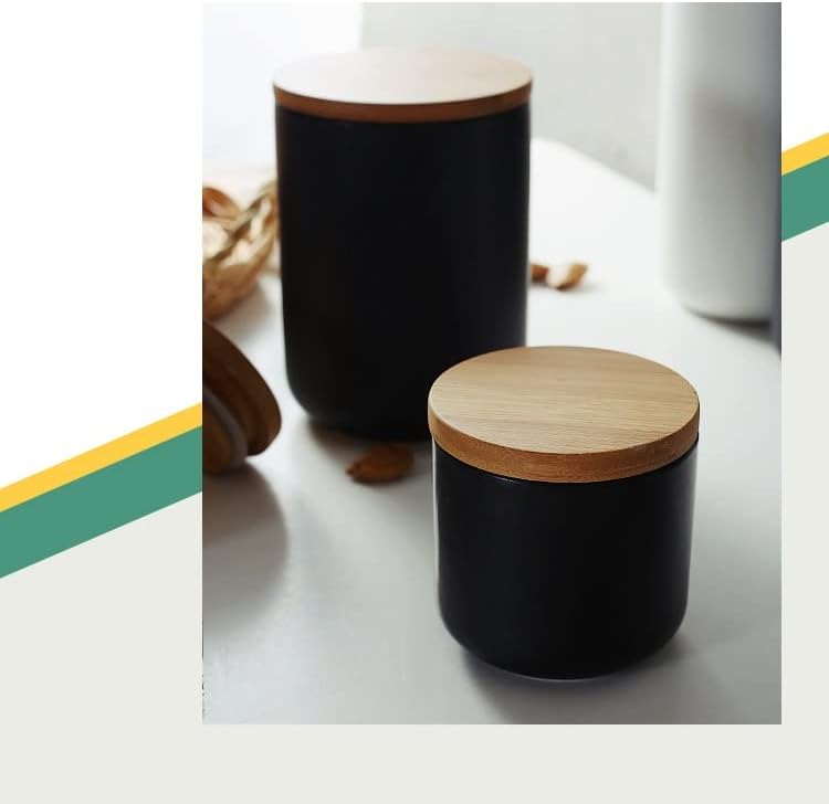 נורדי אמנות מטבח קרמיקה אטום יכול תיבול קפה שעועית צנצנת אחסון בקבוק עם מכסה עץ אחסון טנק