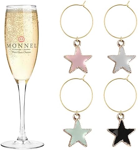 מונל עמ ' 496 מגוון קטן כוכבים תליוני יין קסמי זכוכית סמן למסיבה עם קטיפה תיק-סט של 4