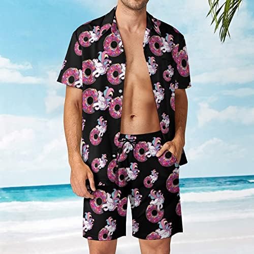 סופגנייה חד קרן גברים 2 חלקים הוואי סט מכפתור חולצות שרוול קצר מכנסי חוף מכנסיים כשירים