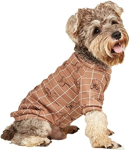 בגדי כלבים חמודים לכלבים קטנים סוודר חורף סוודר פליס חם סווטשירט חיות מחמד להדפיס, קפה, בינוני