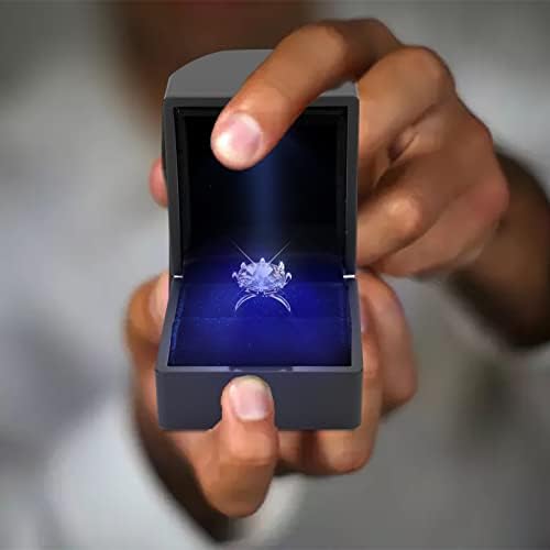תיבת טבעת לד-קופסא מתנת תכשיטי תצוגת טבעת נישואין קטיפה מרובעת עם אור לד להצעת אירוסין