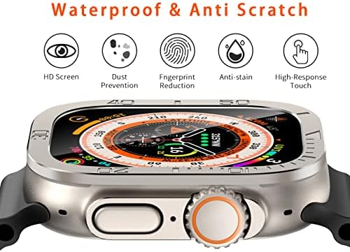 SWUU 2 חבילה שחור + טיטניום צבע מחוספס מארז תואם למארז Apple Watch Ultra 49 ממ עם מגן מסך זכוכית מחוסמת, מסגרת