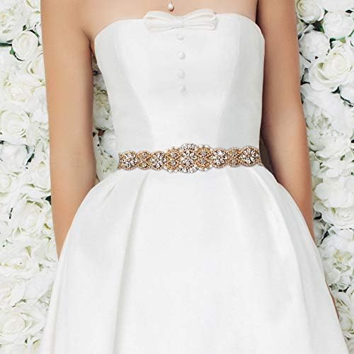 יאנסטאר כלה חגורת יד ריינסטון חתונה חגורת ברור קריסטל 22 אינץ אורך עם לבן אורגנזה סרט לחתונה שמלה