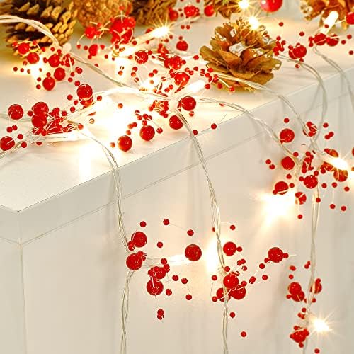 Mosoan 10ft 30 LED LED אורות מיתר חג המולד סוללה מופעלת, 2 מצבי אור חג המולד מואר אדום גרלנד