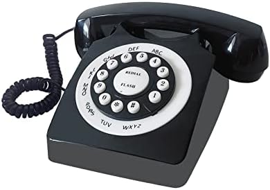 Benotek Beneno Black Retro קווי טלפון קלאסי עיצוב רוטרי קלאסי טלפון שולחן כתיבה מיושן עם צלצול לבית ומשרד, טלפונים