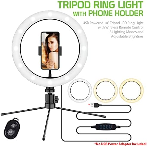 טבעת סלפי בהירה אור תלת צבעוני תואם את אלקטל אונאטוש פיקסי 3 10 אינץ ' שלך עם שלט לשידור חי / איפור/יוטיוב/טיקטוק/וידאו