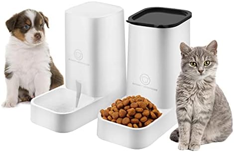 סט מתקני מים אוטומטיים של כלבים או חתול, מיכל מזון לחתול קערת מזון לחתולים קטנים, בינוניים וגדולים