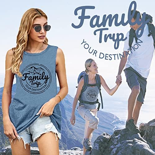 טנק טיול משפחתי לגופייה לנשים קמפינג בהר גרפיקה חופשת קיץ סיבתית חולצות טי ללא שרוולים