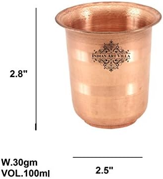 אמנות הודית וילה נחושת כוס כוס מים, כוס פוג'ה, בית, יוגה איורוודה יתרונות כלי שתייה, 3.4 עוז,סט של 12
