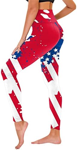 חותלות 4 ביולי לנשים מותניים גבוהות דגל אמריקאי מכנסי יוגה מכנסי כושר מוברש רך מוברש רך הרמת חותלות יוגה