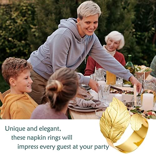 טבעות מפיות עלה זהב של שיגאנג סט של 10 למסיבת חג או שימוש בכל יום, חומר מתכת