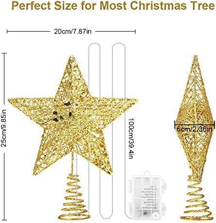 טופר עץ חג המולד של יונגל, טופר עץ כוכבים עם 40 LED וסוללה בשלט רחוק אורות חמים המופעלים על קישוטי חג