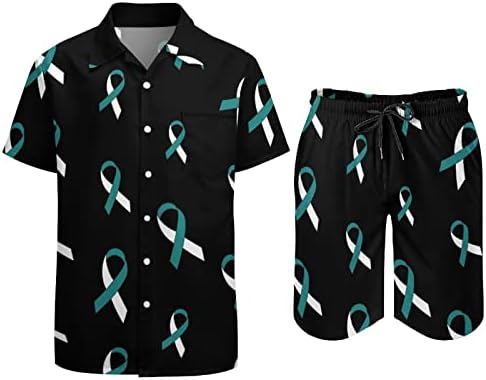 WEEDKEYCAT סרטן צוואר הרחם המודעות סרט תלבושות חוף לגברים 2 חלקים כפתור הוואי למטה סטים שרוול קצר