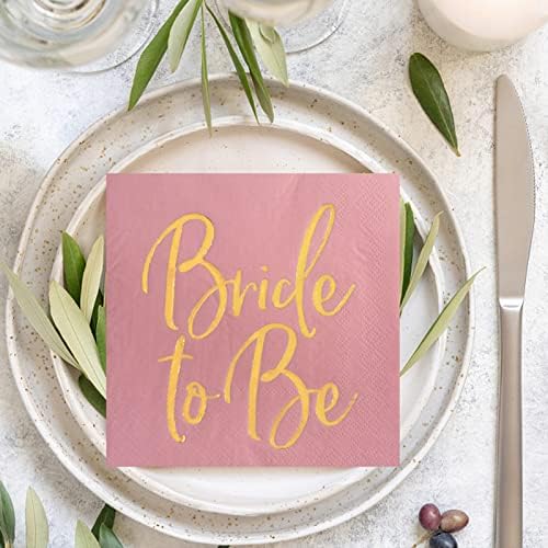 Apriciti ורוד פינק קוקטייל מפיות, נייר דקורטיבי חד פעמי למשתה חתונה עם מילים של נייר זהב כלה