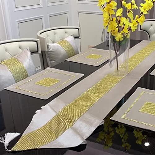 רץ לשולחן ריינסטון זהב סן טונגוס, רצי שולחן פאייטים בגודל 72 אינץ 'לעיצוב שידה בחדר האוכל, 13 על 98 אינץ'