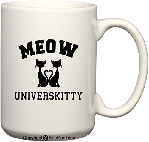 Beegeetees Meow Univerkitty ספל קפה מצחיק או כוס תה או כוס תה
