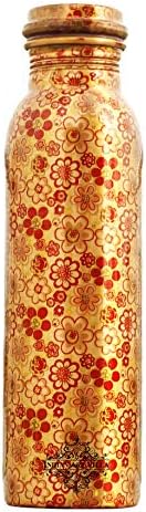 בקבוק מים נחושת מודפס אינדיארטווילה, עיצוב פרחים, כלי שתייה, 34 אונקיות, זהב