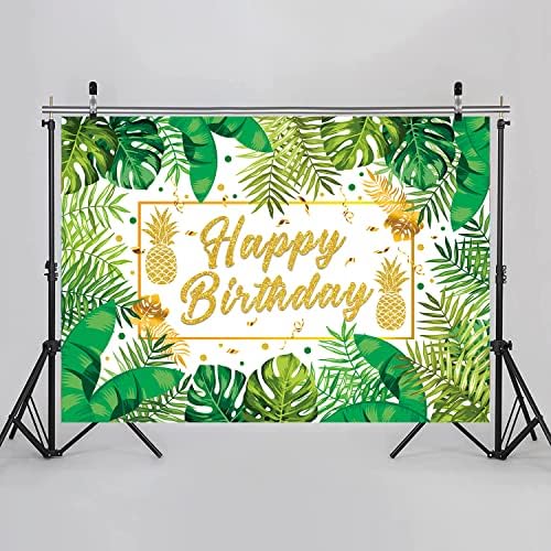 דקל טרופי יום הולדת שמח רקע 7 * 5 רגל הוואי לואאו יום הולדת רקע ג ' ונגל ירוק זהב עלים יום הולדת קישוט לגברים