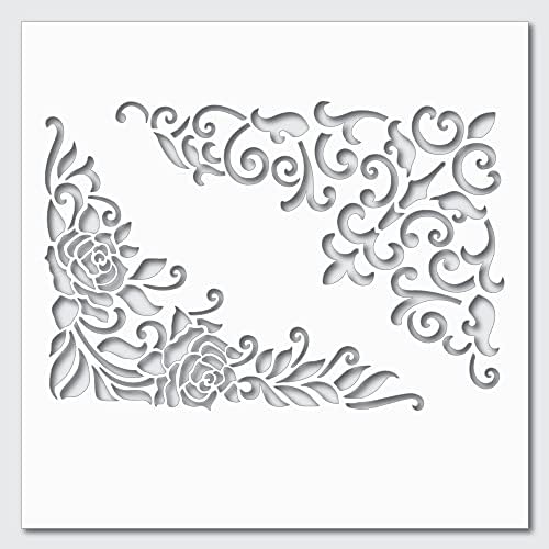פינת סטנסיל פרחים וקישוטים הטוב ביותר ויניל גדול שבלונות לציור על עץ, בד, קיר, וכו'.- חומר צבע לבן רב-אריזה