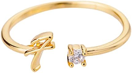 2023 חדש זהב אישית ריינסטון 26 ראשוני טבעת תכשיטים אישית ראשוני מכתב פתוח טבעת עם יהלומי ריינסטון טבעת