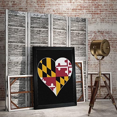 Love Maryland Flag 5d Diy Diy Dile Diamond ערכות קיר רקמה קריסטל אמנות תלויה עם מסגרת לקישוט חדר שינה ביתי 16x20