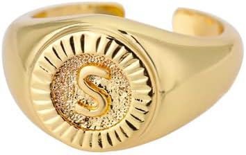 בציר ראשוני מכתב חותם טבעות לנשים טבעת עגול פתיחת זהב מכתב טבעת תכשיטי חתונה-87745