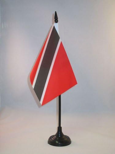 דגל AZ טרינידד וטובגו דגל טבלה 4 '' x 6 '' - דגל שולחן טובגוני 15 x 10 סמ - מקל פלסטיק שחור ובסיס