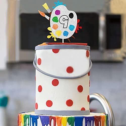 9 רפש עוגת טופר-אמנות נושאים צבעים ציור גרפי ילד ילדה שמח מסיבת יום הולדת קישוטי ספקי-תשע שנים יום הולדת