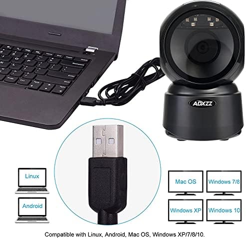 סורק ברקוד 1D שולחן עבודה שולחן עבודה עם כבל USB, ADXZZ ידיים בחינם סריקת חישה אוטומטית סריקת חישה אוטומטית