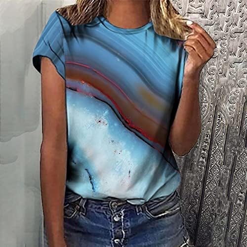 Tops de moda para mujer camiseta con estampado de degradado de piedra de mármol ropa cuello redondo blusa