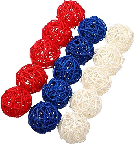 15 יחידות כדור אדום לבן וכחול כדור ראטאן, 2 אינץ '4 ביולי יום העצמאות יום עצמאות כדורים דקורטיביים