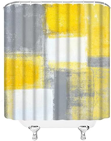 Ysatnsft וילון מקלחת צהוב ואפור אפור מופשט אמנות OMBRE סגנון מברשת מברשת שמן ציור שמן סט תפאורה