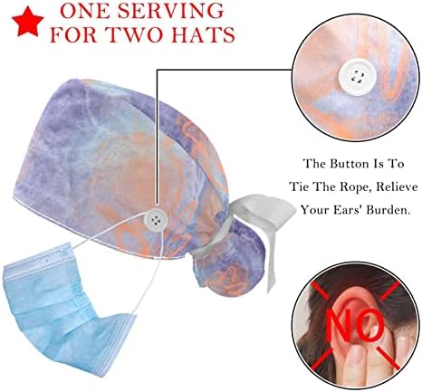 כובעים רפואיים של Lorvies לנשים עם כפתורים שיער ארוך, כובע עבודה מתכוונן 2 חלקים, צבע עניבה צבעוני