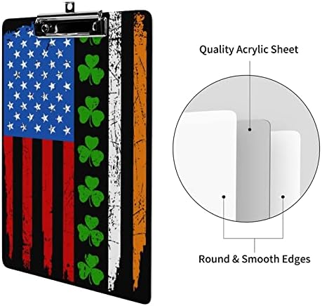 אירי אמריקאי דגל אקריליק לוח נייד קליפ לוחות עם נמוך פרופיל מתכת קליפ לוח לבית משרד