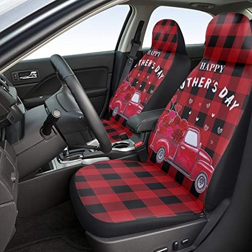 Youngkids ציפורן אדום באפלו משובץ מושב מכונית מכונית מכונית 2 חלקים סט קדמי אוניברסלי קדמי כרית לרכב שטח/מכוניות/משאיות,