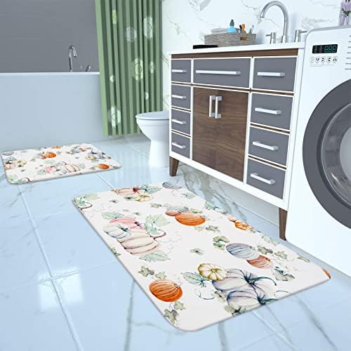 אספמיז 2 יחידות סט שטיחי אמבטיה ומחצלות הודיה, סתיו שטיחי אמבטיה דלעת בצבעי מים סט של 2, מחצלות אמבטיה
