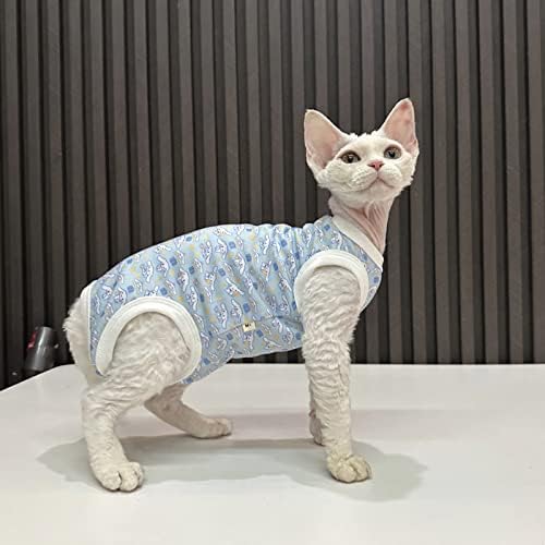 בגדי חתול ספינקס קיץ חולצות טריקו כותנה חיה חמודה ארבע סרבל סרבל סולבר אפוד עגול צווארון חולצות