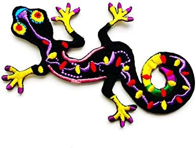 Th Salamander Gecko Lizard Logo Black רקום תפור על ברזל על תיקון לתרמילים בגדי ג'ינס וכו '.