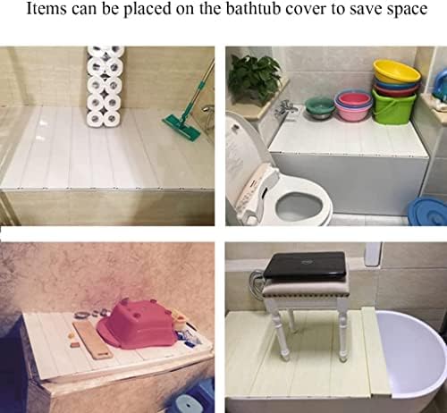 מכסה אמבטיה אמבטיה של Qianmei מכסה אמבטיה אמבטיה מכסה אמבטיה, מכסה אמבטיה מתקפל של PVC, לספא ביתי, מדף אחסון