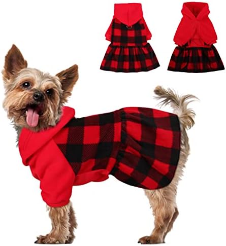שמלות קפוצ'ונים של כלבים של סוונג פליס, בגדי חורף עם כלב עם טבעת גורים משובצים משובצים עם טבעת D, חצאית תרמית